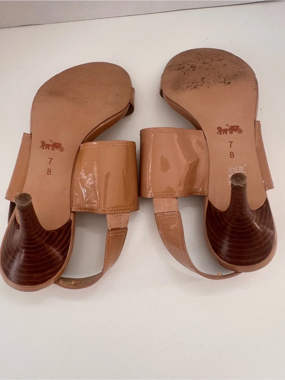 Coach Marla Tan Nude Patent Leather Turnlock Slingback Sandals Size 7B